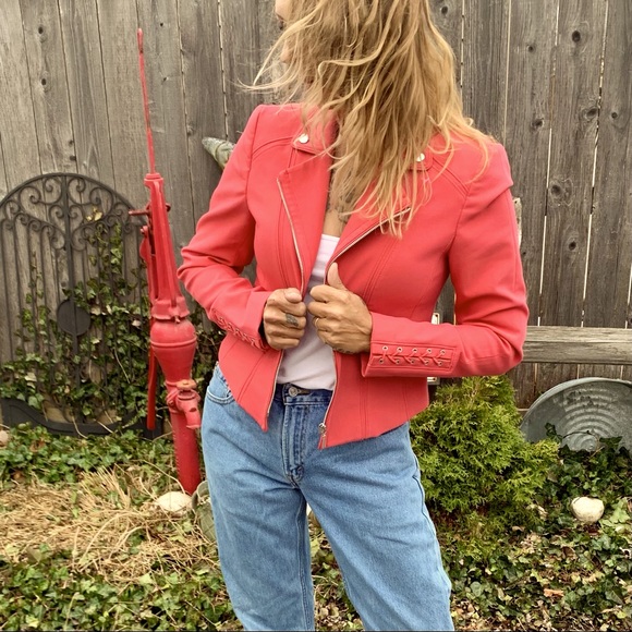 White House Black Market Jackets & Blazers - Coral pink corset laced cropped moto jacket